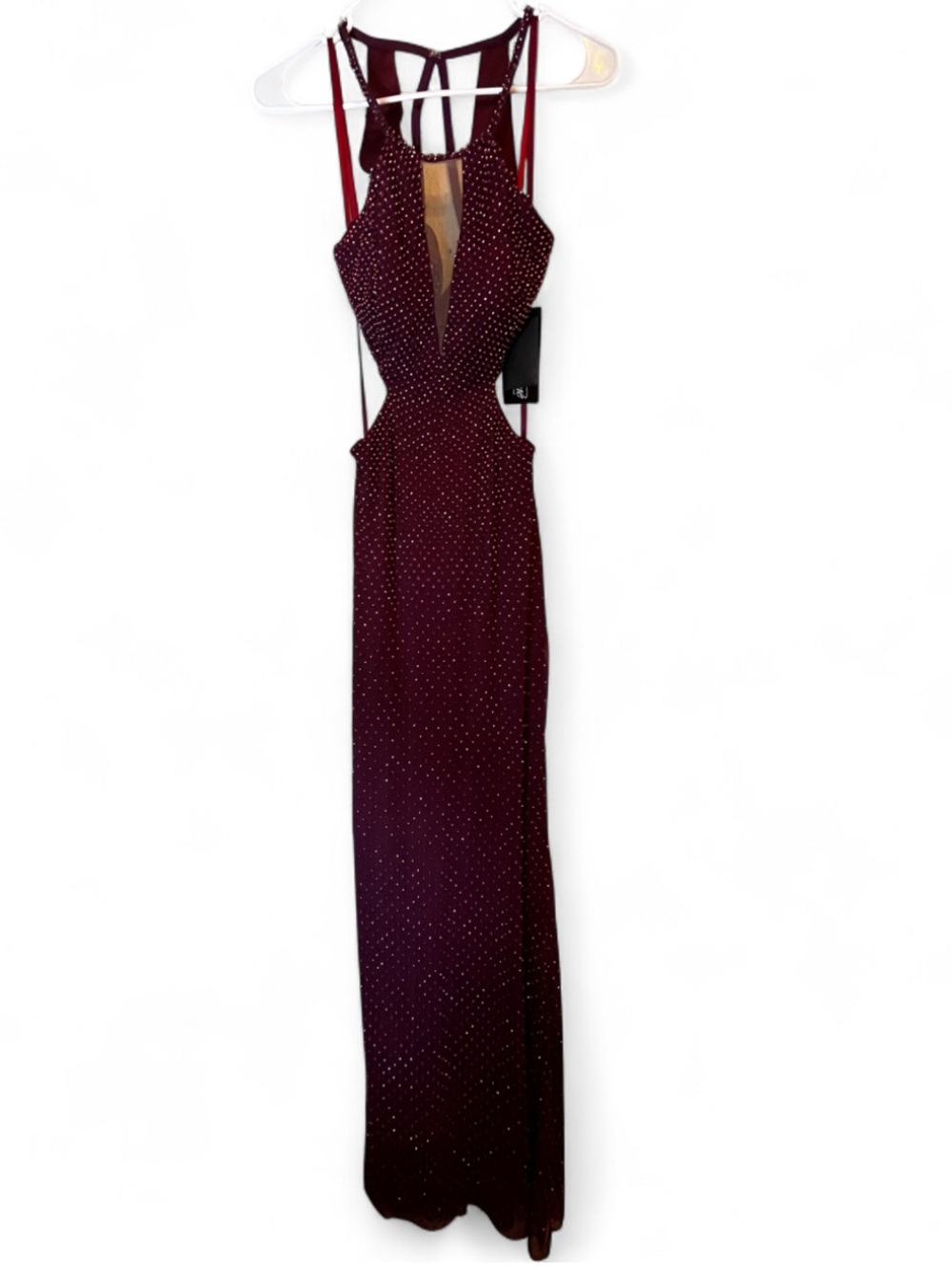 NWT La Femme 23941 Strapy Halter Style Beaded Prom Dress in Garnet Sz 4 - Picture 4 of 9